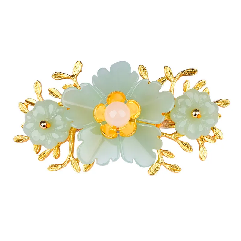 Green Jade Flower Barrette Des - Gold Plated Jewelry recensione e prezzo